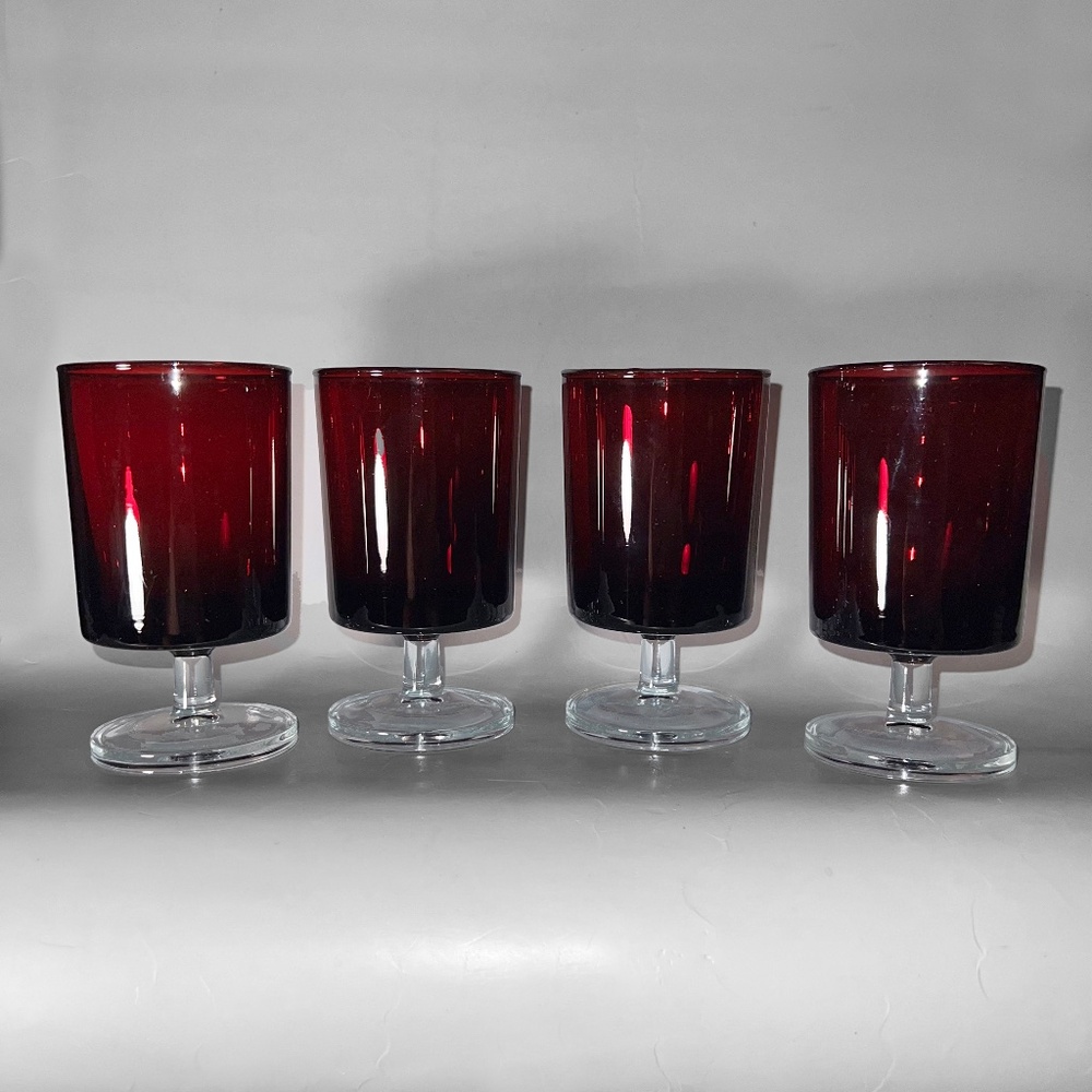 4 Vintage Burgundy Water Glasses
